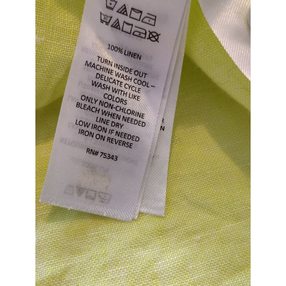 Sigrid Olsen Linen Button Front Shirt Size 1X Roll Sleeve Chartreuse... - Picture 10 of 10